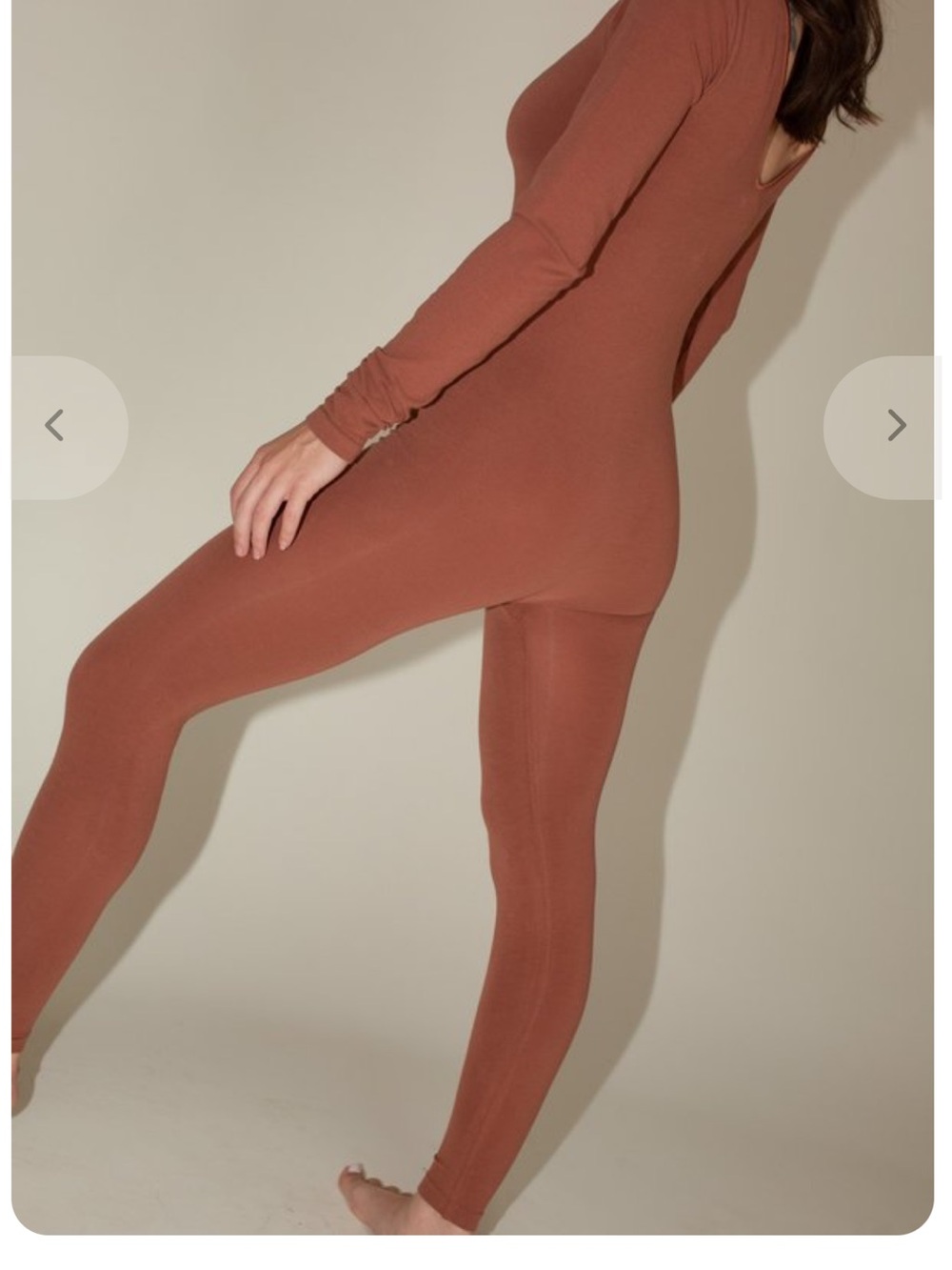 Long-Sleeve Ribbed Scoop-Back Jumpsuit in Rust